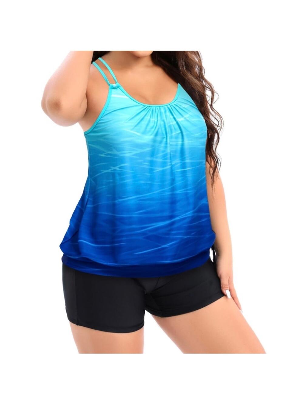 Holipick Women Plus Size 2 Piece Tankini Swimsuit Blue Ombre Boy Shorts S20W NWT